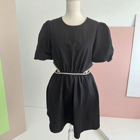 WAYF Black Jeweled Cutout Puff Sleeve Dress Size M - Picture 1 of 8